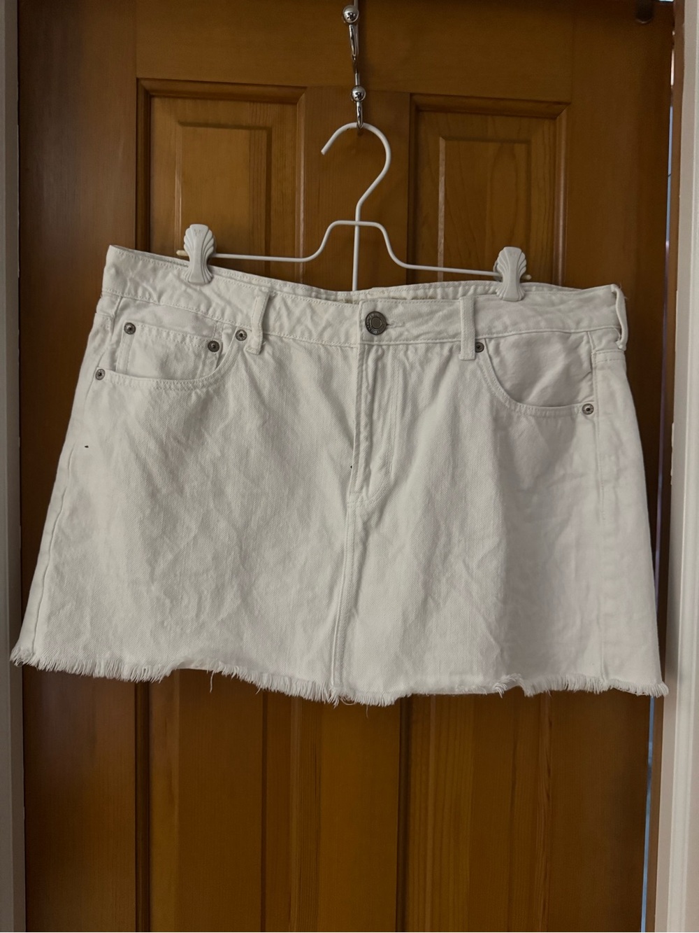 American Eagle Outfitters White Denim Skort with Raw Hem